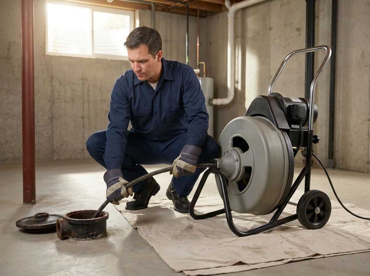 Sewer machine clearing mainline